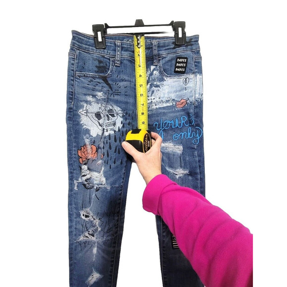 American Eagle Super Stretch Hi Rise Jegging Womens Size 2 Graffiti Destroyed - Picture 11 of 16